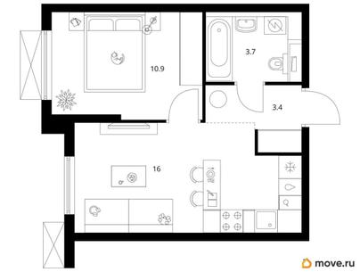 1-комн. квартира, 34 м&sup2;