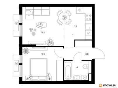 1-комн. квартира, 39.8 м&sup2;