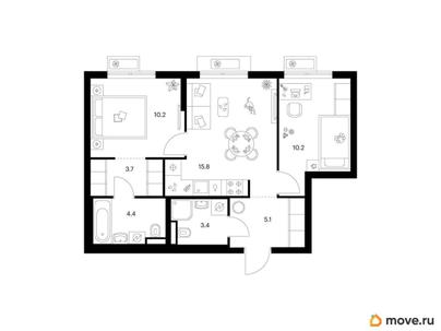 2-комн. квартира, 52.8 м&sup2;