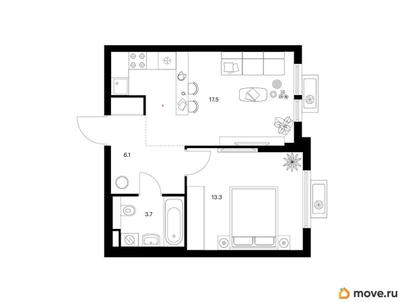 1-комн. квартира, 40.6 м&sup2;