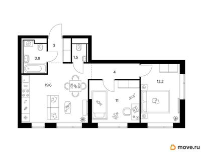 2-комн. квартира, 55.1 м&sup2;