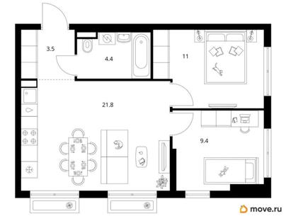 2-комн. квартира, 50.1 м&sup2;