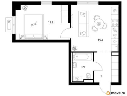 1-комн. квартира, 37.1 м&sup2;