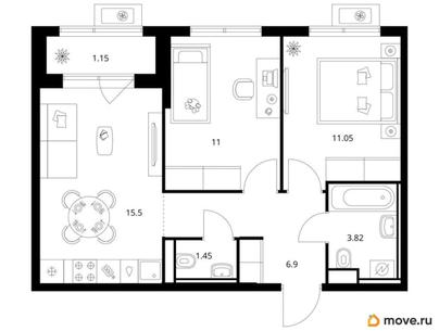 2-комн. квартира, 50.87 м&sup2;