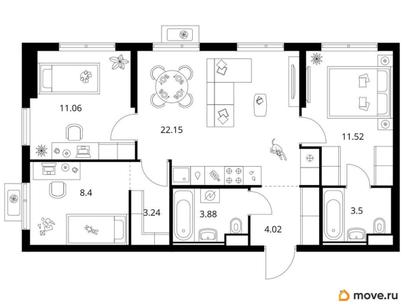 3-комн. квартира, 67.77 м&sup2;