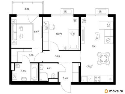 2-комн. квартира, 57.14 м&sup2;