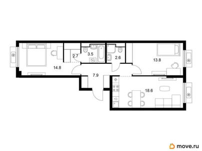 2-комн. квартира, 63.9 м&sup2;