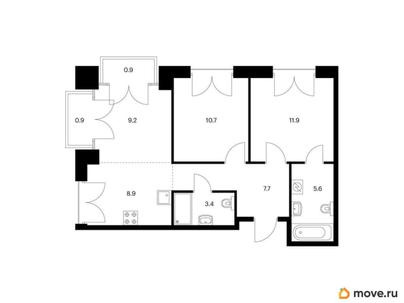 2-комн. квартира, 59.2 м&sup2;