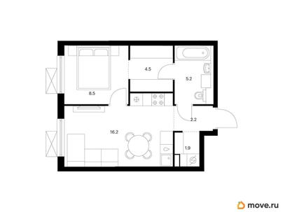 1-комн. квартира, 38.5 м&sup2;