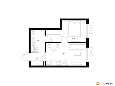1-комн. квартира, 35.1 м&sup2;