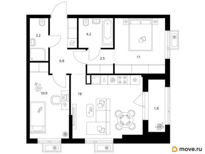 2-комн. квартира, 58.4 м&sup2;