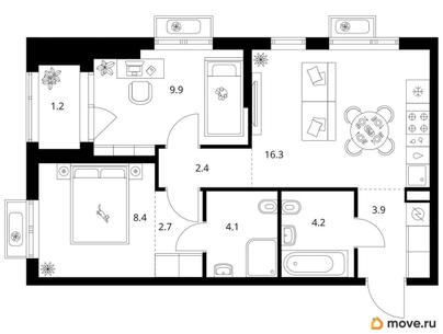 2-комн. квартира, 53.1 м&sup2;