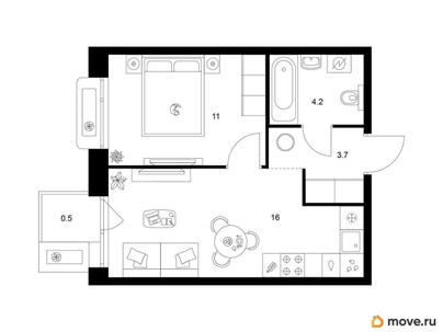 1-комн. квартира, 35.4 м&sup2;