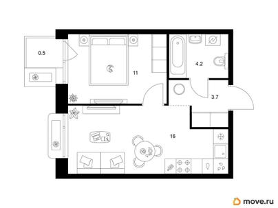 1-комн. квартира, 35.4 м&sup2;