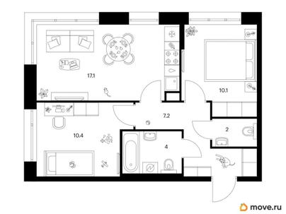 2-комн. квартира, 50.8 м&sup2;