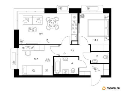 2-комн. квартира, 50.8 м&sup2;