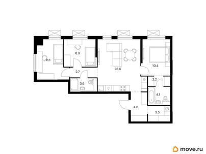 3-комн. квартира, 74.9 м&sup2;