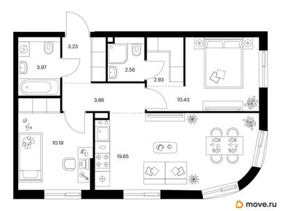 2-комн. квартира, 56.82 м&sup2;