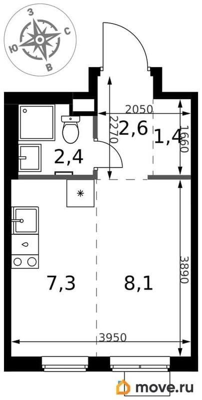 студия, 21.8 м&sup2;