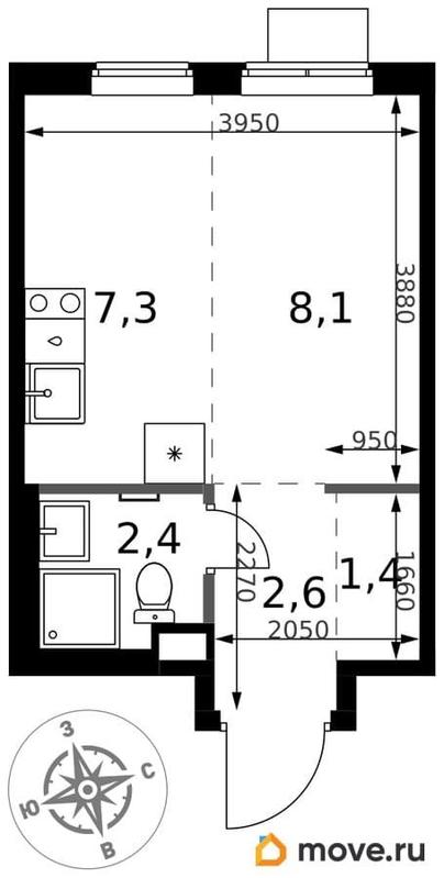 студия, 21.8 м&sup2;