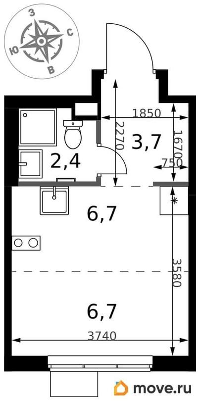 студия, 19.5 м&sup2;