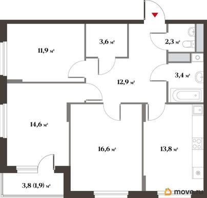 3-комн. квартира, 80 м&sup2;